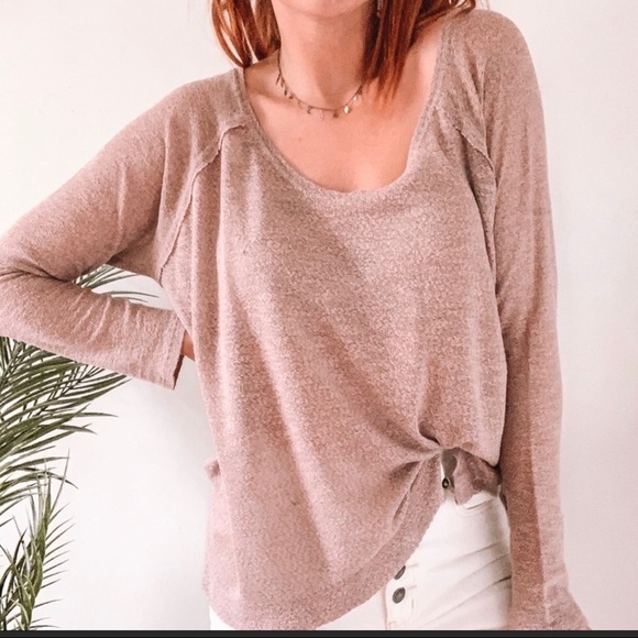 Free People Tops - Free People Beach Knit Top Long Sleeve Pink Tan Size XS